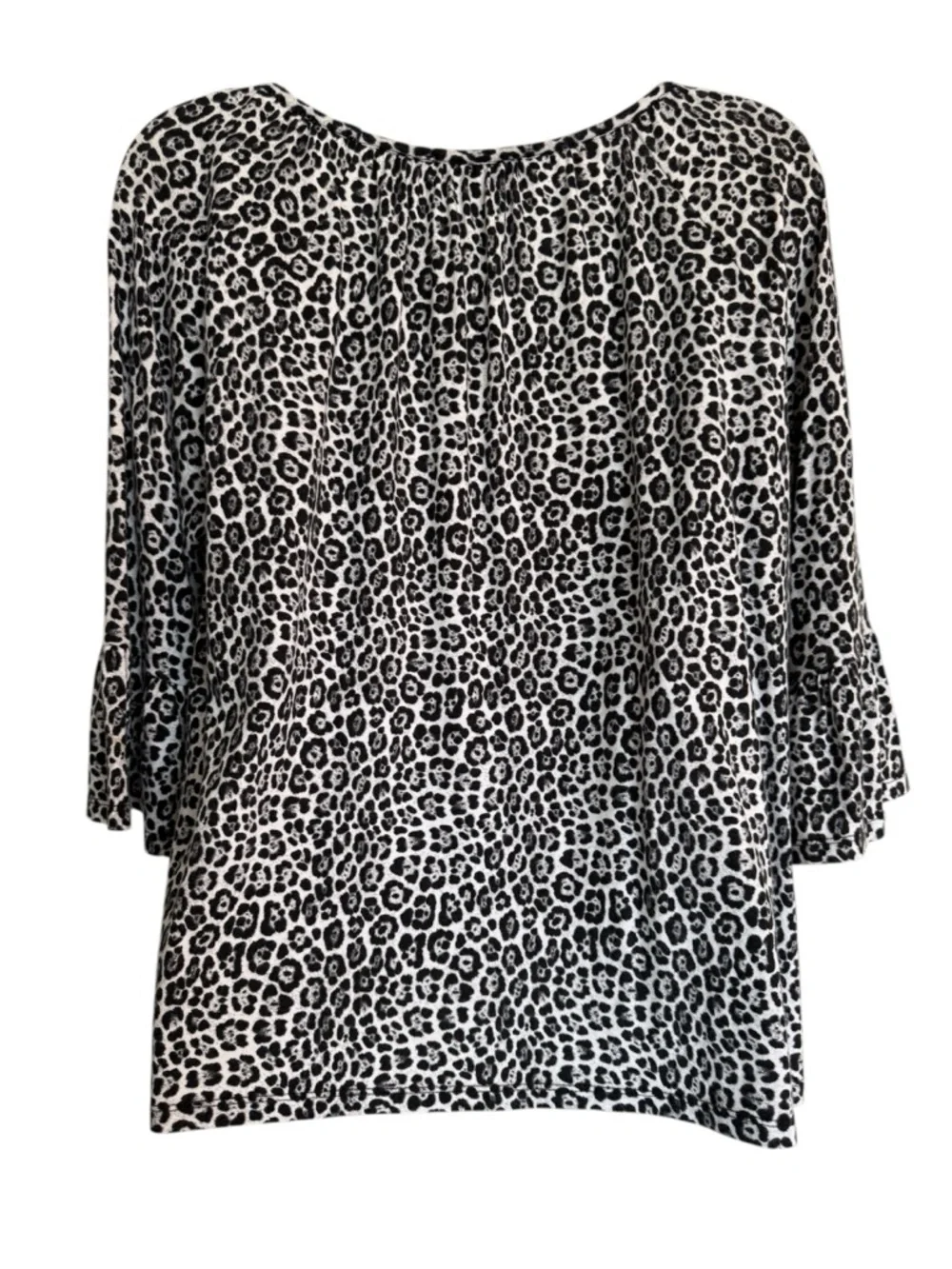 Michael Kors Black & White Leopard Print Ruffle Sleeve Blouse Size Medium